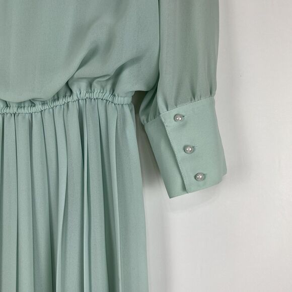 VTG 80s Dress Accordion Crochet Lace Mint Green Long Sleeve Sz 8 IN THE MOOD - Picture 4 of 16